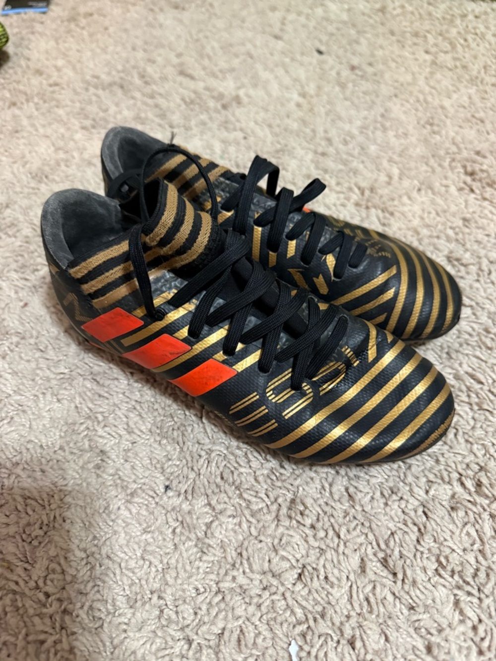 adidas Kids Black & Gold Soccer Sneakers with Red Accents